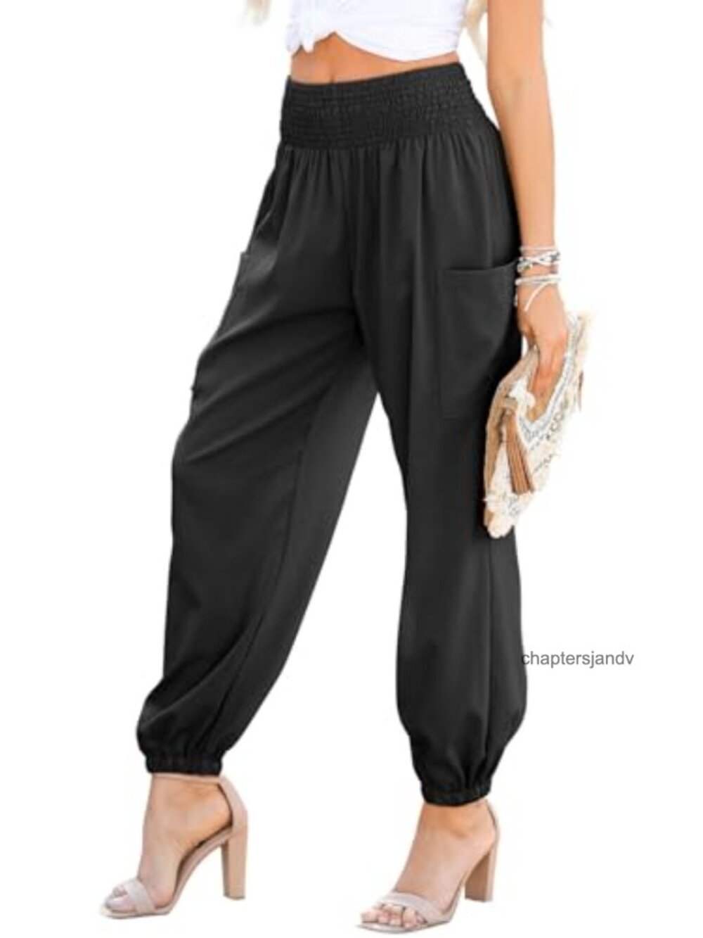 Smocked High Waisted Palazzo Pants with Pockets